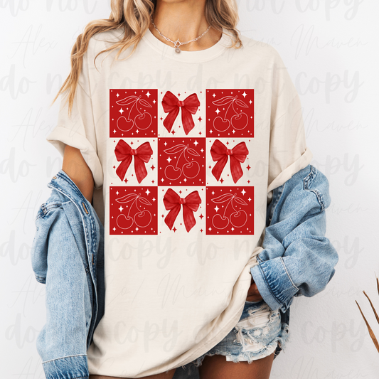 Checkered Coquette Cherry PNG